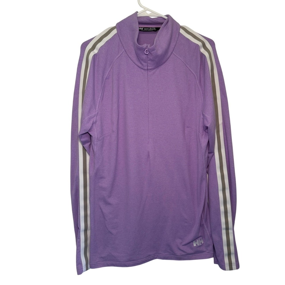 Helly Hansen Mock Neck 1/4 Zip Pullover Purple Track Stripe Athleisure Size XL